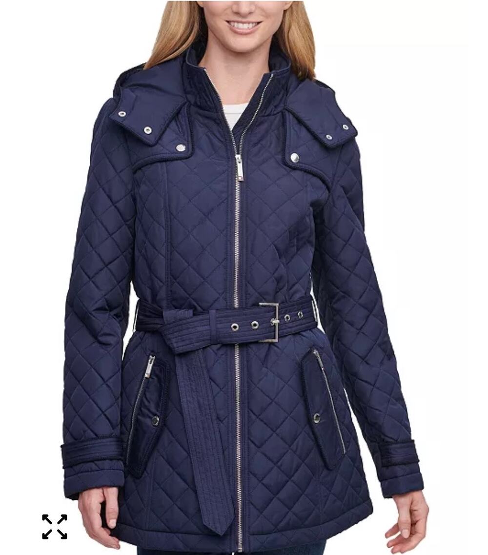 Tommy Hilfiger navy belted hooded coat (size S)